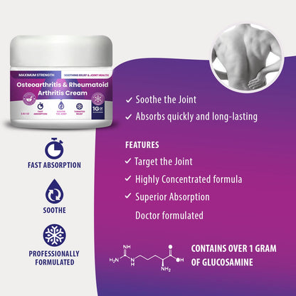 Osteoarthritis And Rhematoid Arthritis Cream By PMT – Soothing Relief For Your Knees and Hands. Includes 1 Gram Of Glucosamine; Arnica, Arginine, Glucosamine, Aloe - Cooling relief for Hands and Knees - dailyvitalstore