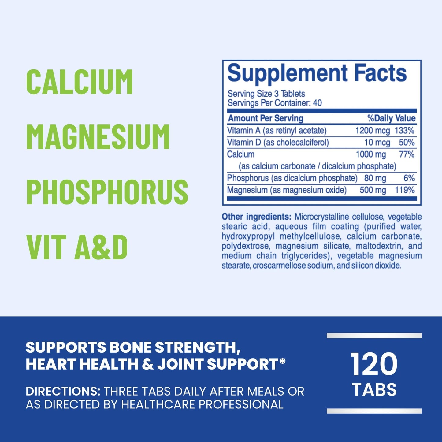 OsteoVit 5-in-1 Calcium 120 tabs Multivitamin: Calcium, Magnesium, Phosphorus, Vitamin D3 & A - Bone Strength & Flexibility*, Non-GMO Gluten Free - dailyvitalstore