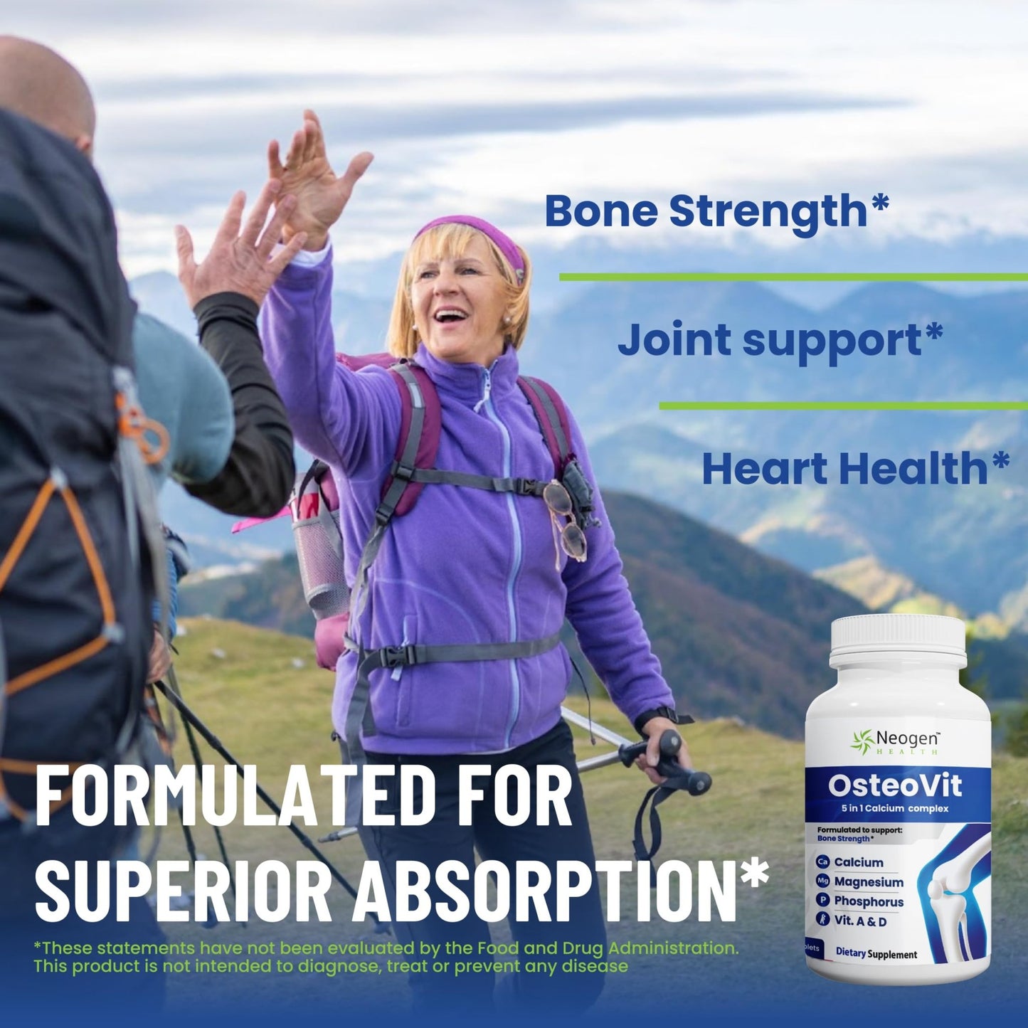 OsteoVit 5-in-1 Calcium 120 tabs Multivitamin: Calcium, Magnesium, Phosphorus, Vitamin D3 & A - Bone Strength & Flexibility*, Non-GMO Gluten Free - dailyvitalstore