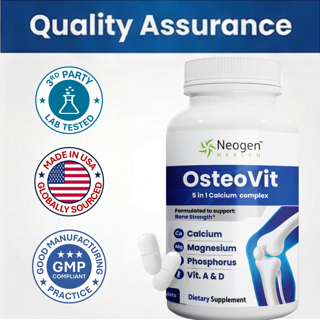 OsteoVit 5-in-1 Calcium 120 tabs Multivitamin: Calcium, Magnesium, Phosphorus, Vitamin D3 & A - Bone Strength & Flexibility*, Non-GMO Gluten Free - dailyvitalstore