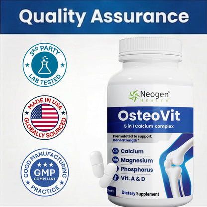 OsteoVit 5-in-1 Calcium 120 tabs Multivitamin: Calcium, Magnesium, Phosphorus, Vitamin D3 & A - Bone Strength & Flexibility*, Non-GMO Gluten Free - dailyvitalstore