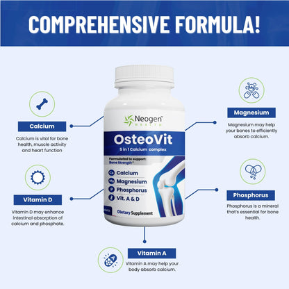OsteoVit 5-in-1 Calcium 120 tabs Multivitamin: Calcium, Magnesium, Phosphorus, Vitamin D3 & A - Bone Strength & Flexibility*, Non-GMO Gluten Free - dailyvitalstore