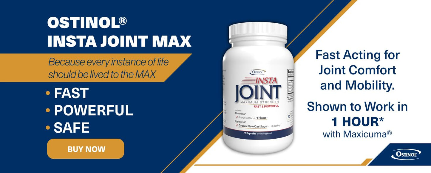 Ostinol Insta Joint Maximum Strength – Advanced Joint Support Capsules with Cyplexinol®, Maxicuma®, ApresFlex® & Boswellia – Supports Cartilage, Flexibility & Mobility – 72 Capsules - dailyvitalstore