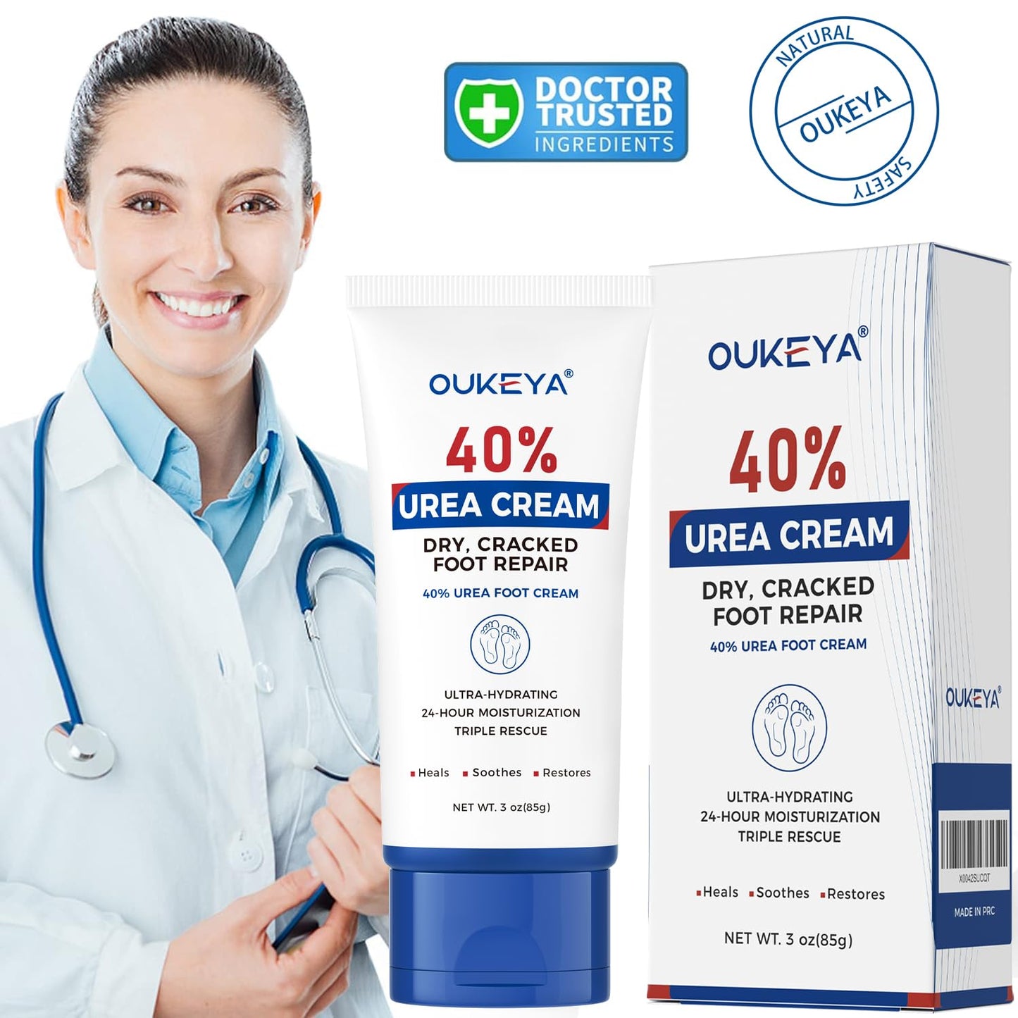 OUKEYA Urea Cream 40 Percent Tube 3 Oz, Foot & Hand Cream for Dry Cracked, 40 per Urea Lotion for Feet Maximum Strength - dailyvitalstore