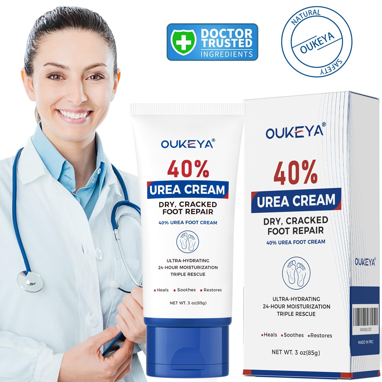 OUKEYA Urea Cream 40 Percent Tube 3 Oz, Foot & Hand Cream for Dry Cracked, 40 per Urea Lotion for Feet Maximum Strength - dailyvitalstore