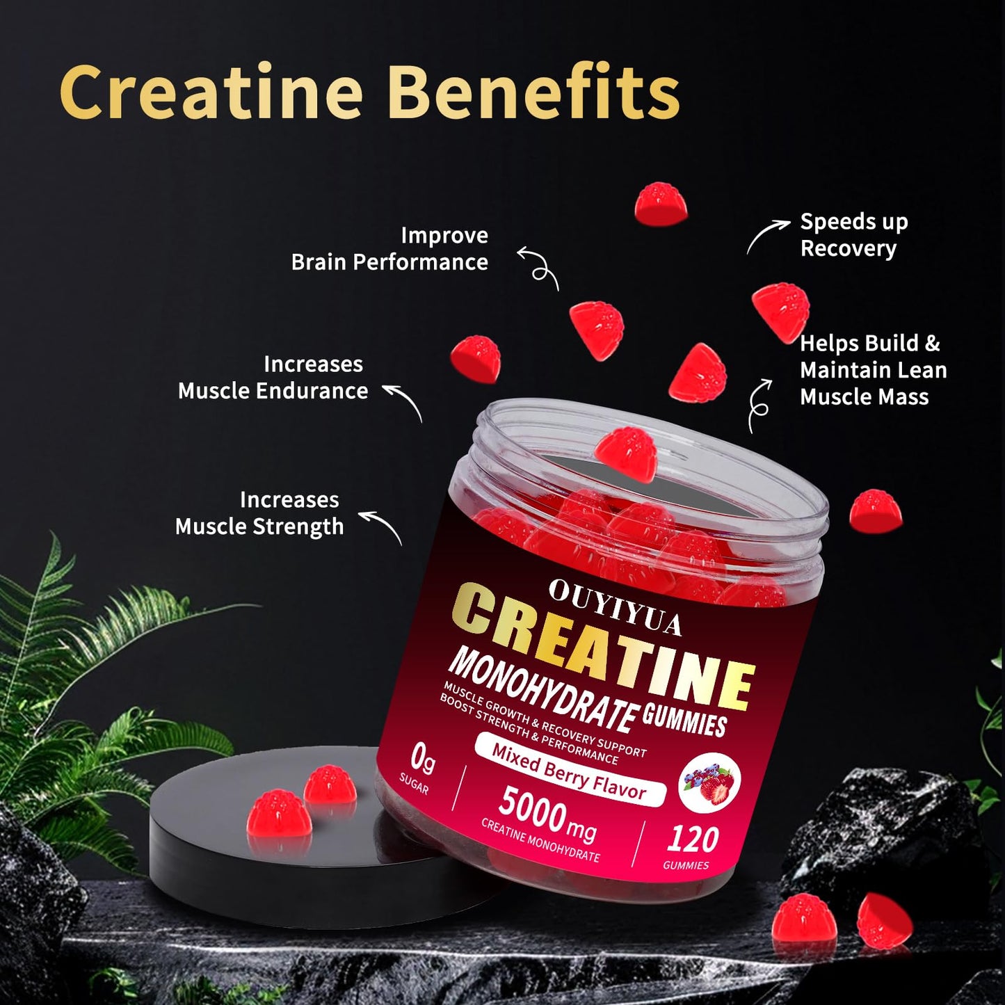 OUYIYUA Creatine Monohydrate Gummies 5000mg for Men & Women - Sugar Free Pre-Workout Supplement, Chewables for Muscle Strength, Muscle Builder, Energy Boost, - dailyvitalstore