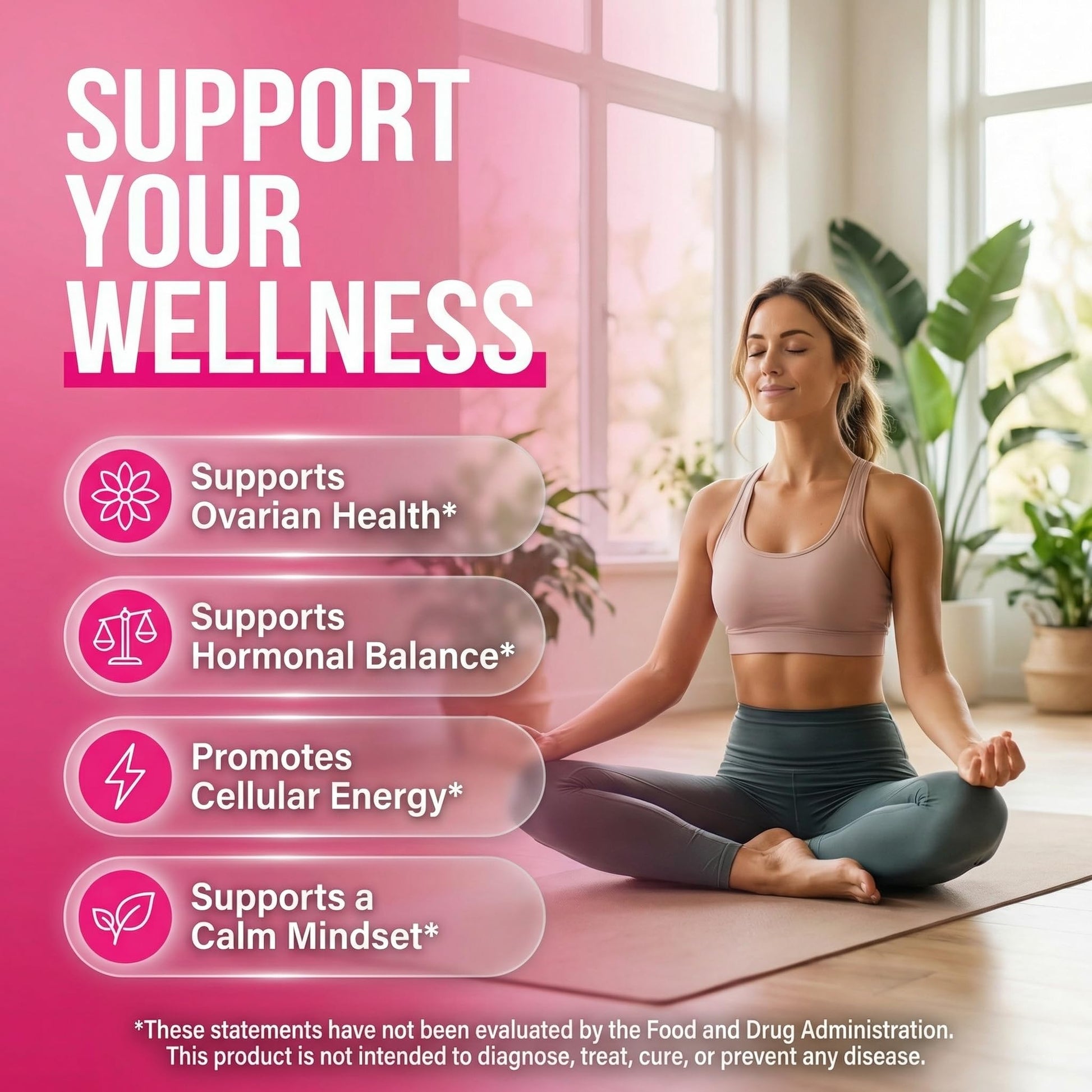 OVA Bloom Ovarian Support Gummies Myo Inositol D-Chiro Inositol Choline Flax Biotin Riboflavin Thiamin Niacin Ashwagandha DIM Maca Root Vitamin C D3 B12 Zinc 60 Count By Clean Nutra - dailyvitalstore