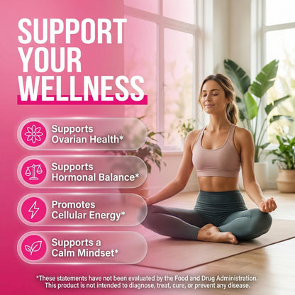 OVA Bloom Ovarian Support Gummies Myo Inositol D-Chiro Inositol Choline Flax Biotin Riboflavin Thiamin Niacin Ashwagandha DIM Maca Root Vitamin C D3 B12 Zinc 60 Count By Clean Nutra - dailyvitalstore