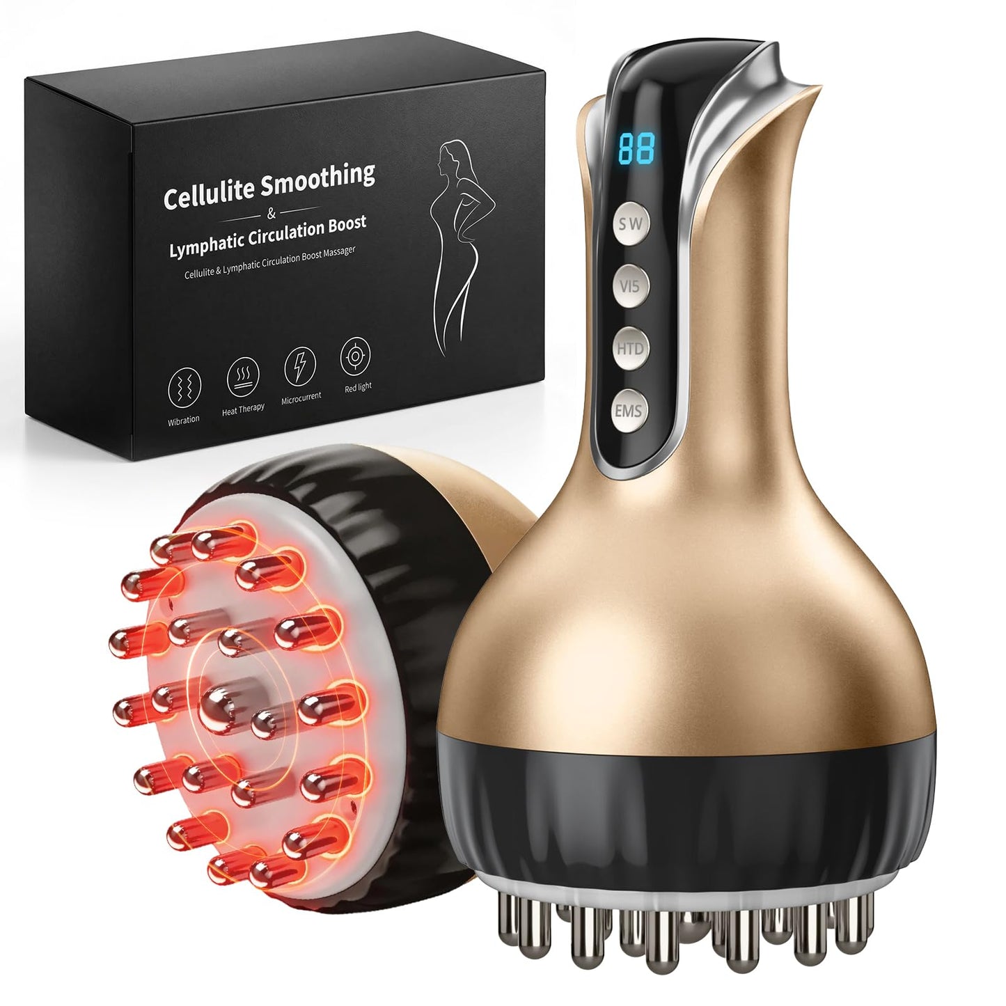OVGIAP Lymphatic Drainage Massager & Anti-Cellulite Massage Tool, Body Sculpting Device for Legs, Arms & Stomach, Supports Smoother Skin, with Gentle Warming & Vibration - Gold - dailyvitalstore