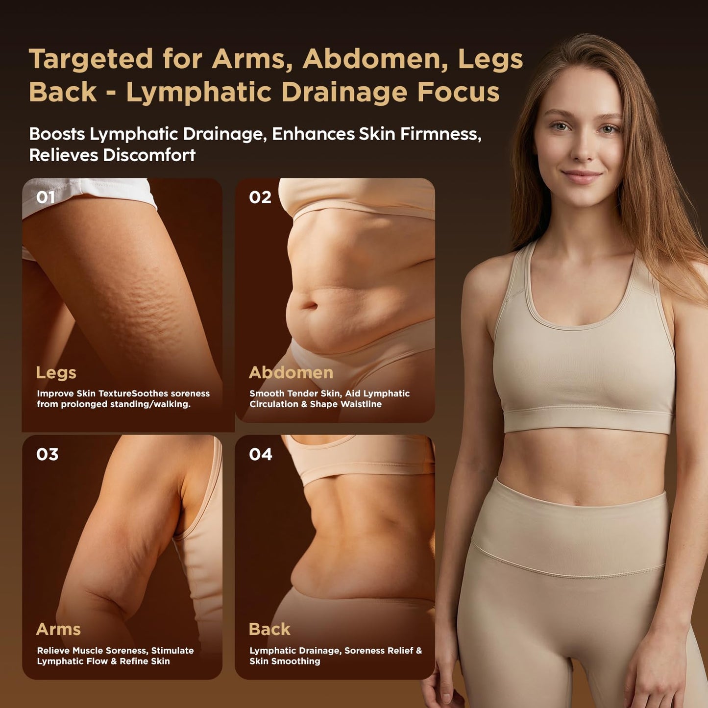 OVGIAP Lymphatic Drainage Massager & Anti-Cellulite Massage Tool, Body Sculpting Device for Legs, Arms & Stomach, Supports Smoother Skin, with Gentle Warming & Vibration - Gold - dailyvitalstore