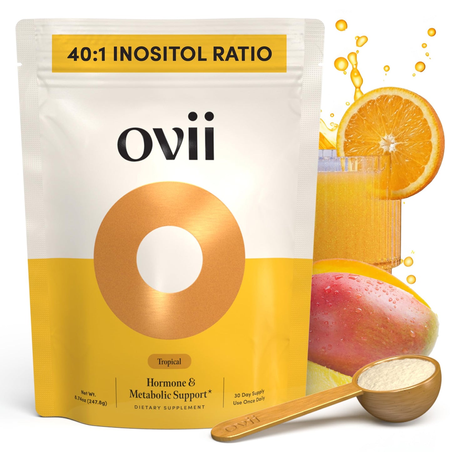 Ovii Metabolic Support for Women – Reducose® White Mulberry with Myo-Inositol & D-Chiro Inositol 40:1 Blend – Hormone Balance, Glucose Support & Appetite Control Supplement – 30 Servings, Tropical - dailyvitalstore