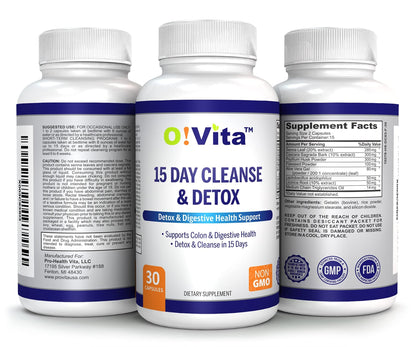 O!VITA 15-Day Cleanse and Detox Supports Digestive and Colon Health, Special Formula with probiotics, fine Herbs Such as Senna Leaf, - dailyvitalstore