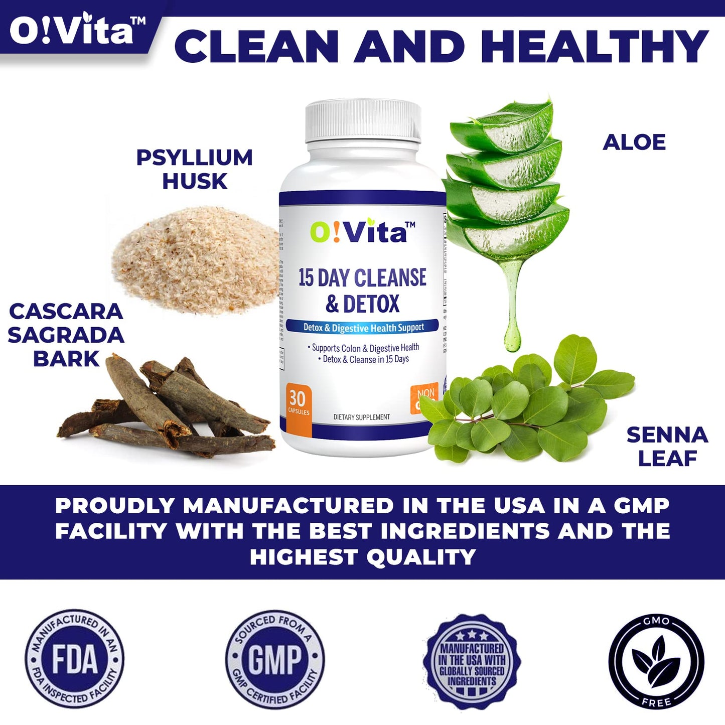 O!VITA 15-Day Cleanse and Detox Supports Digestive and Colon Health, Special Formula with probiotics, fine Herbs Such as Senna Leaf, - dailyvitalstore