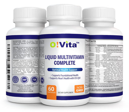 O!VITA Liquid Multivitamin Complete, with a Full Spectrum of Vitamins and Minerals, Plus 42 Fruits and Vegetable Proprietary Blend, Easy Absorption (60 Vegan Liquid Filled Capsules) - dailyvitalstore