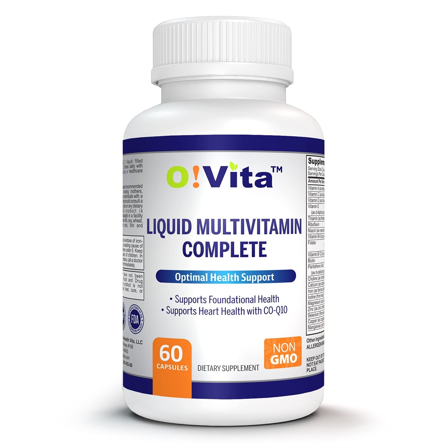 O!VITA Liquid Multivitamin Complete, with a Full Spectrum of Vitamins and Minerals, Plus 42 Fruits and Vegetable Proprietary Blend, Easy Absorption (60 Vegan Liquid Filled Capsules) - dailyvitalstore