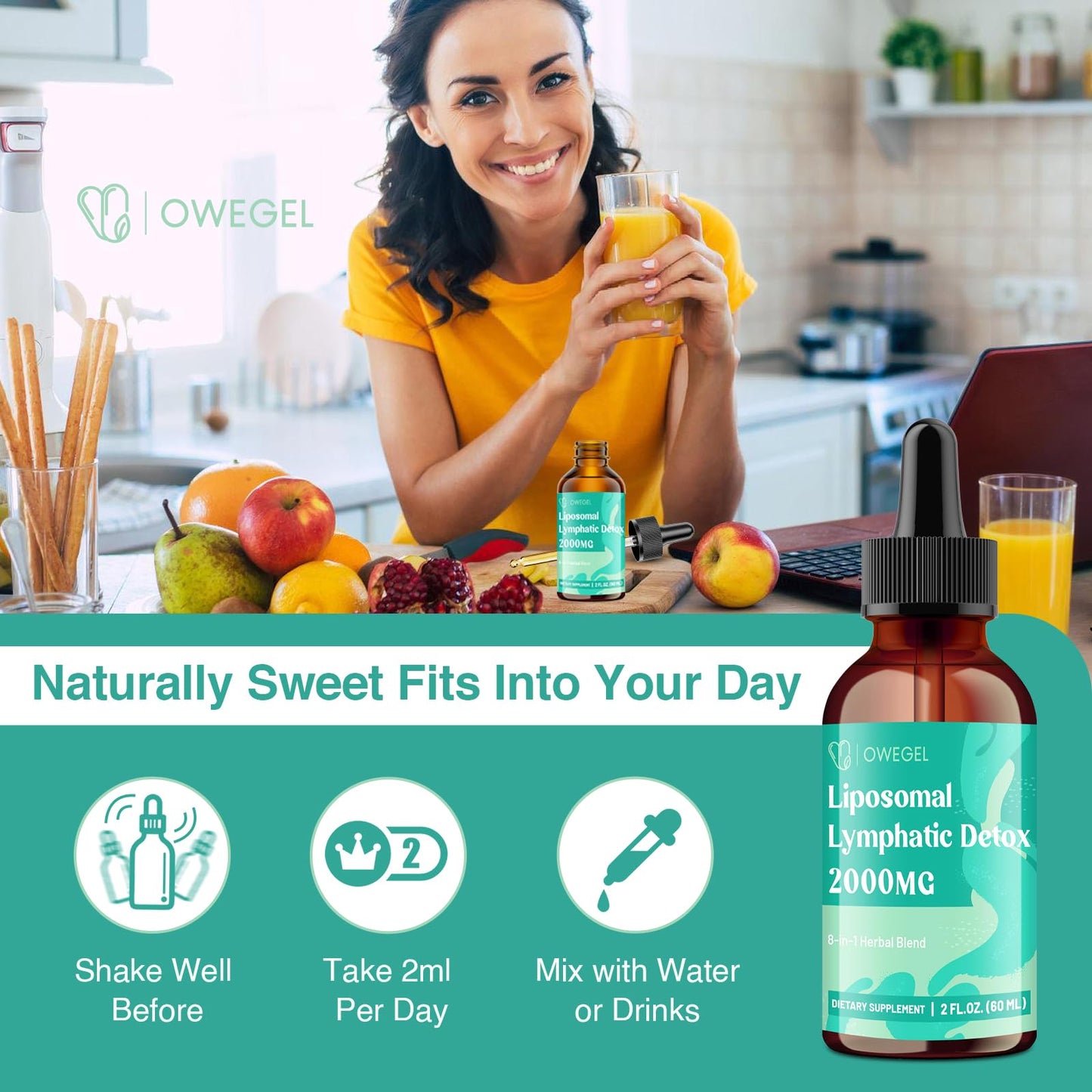 owegel Liposomal Lymphatic Drainage Drops 2000mg – Immune & Lymph System Support – Lymphatic Detox and Cleanse with Echinacea, Red Clover, Dandelion & Cleavers – Sugar-Free, Alcohol-Free – 2 FL OZ - dailyvitalstore