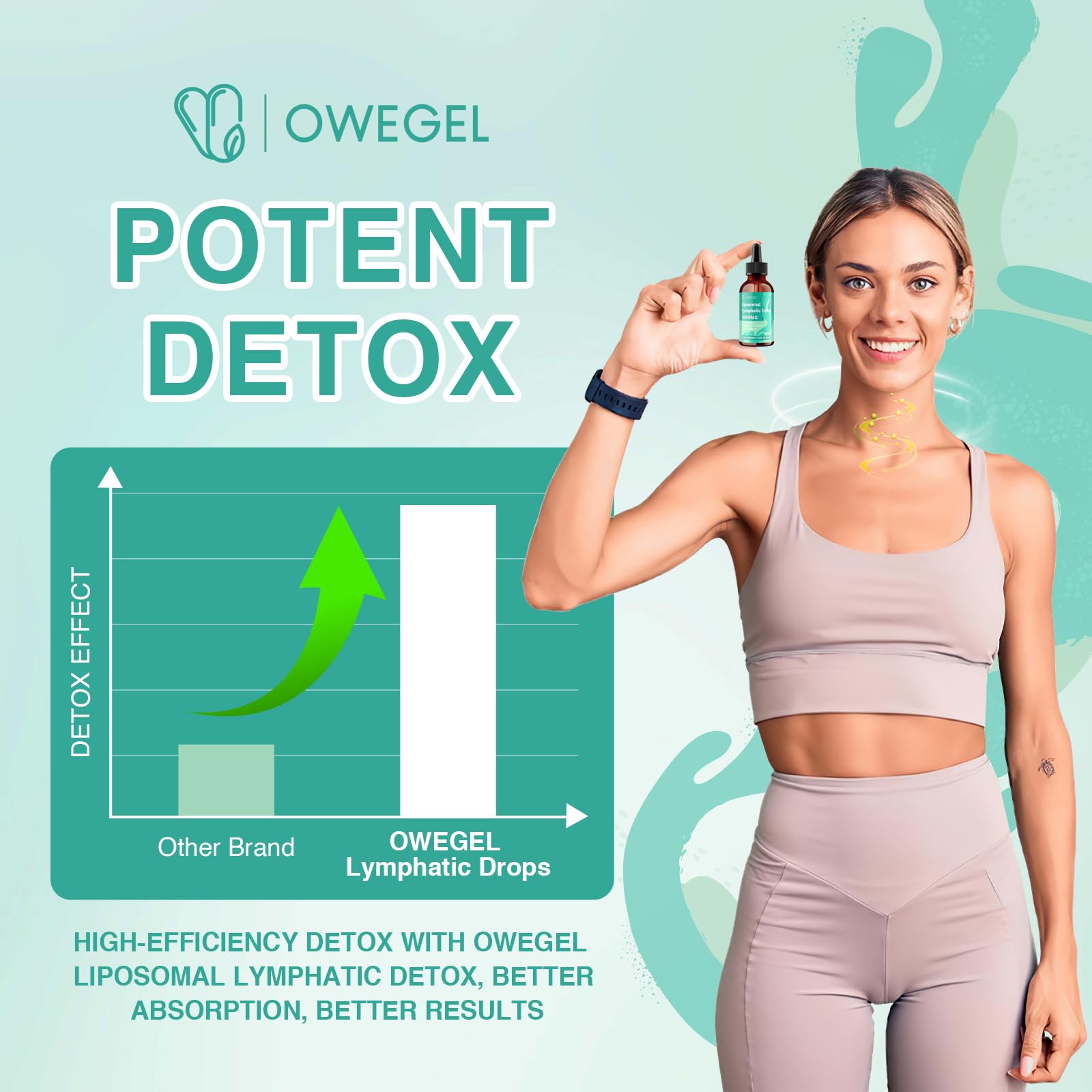 owegel Liposomal Lymphatic Drainage Drops 2000mg – Immune & Lymph System Support – Lymphatic Detox and Cleanse with Echinacea, Red Clover, Dandelion & Cleavers – Sugar-Free, Alcohol-Free – 2 FL OZ - dailyvitalstore