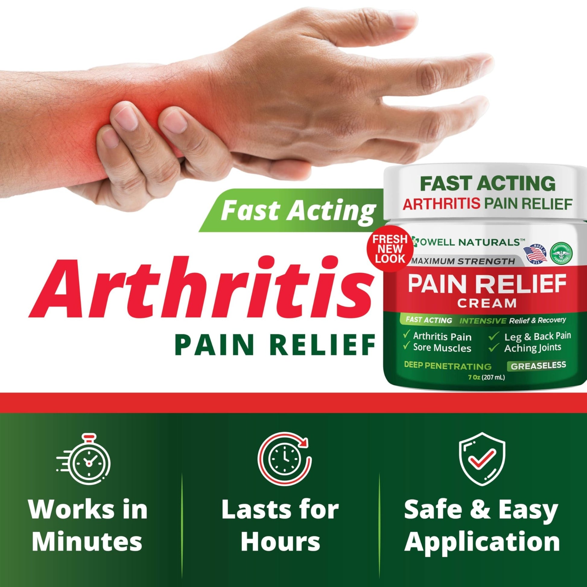 Owell Naturals Deep Penetrating Pain Relief Cream, Maximum Strength Formula for Joints & Muscles, Lower Back, Knees, Hands, Legs, Ankle – Fast Acting Comfort, 7 oz - dailyvitalstore