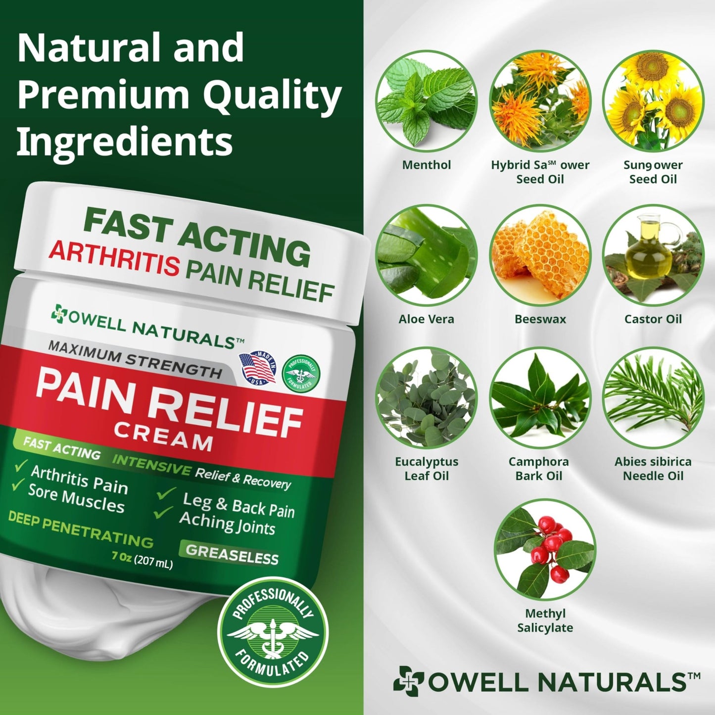 Owell Naturals Deep Penetrating Pain Relief Cream, Maximum Strength Formula for Joints & Muscles, Lower Back, Knees, Hands, Legs, Ankle – Fast Acting Comfort, 7 oz - dailyvitalstore