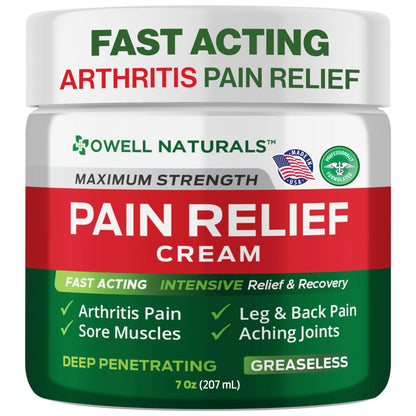 Owell Naturals Deep Penetrating Pain Relief Cream, Maximum Strength Formula for Joints & Muscles, Lower Back, Knees, Hands, Legs, Ankle – Fast Acting Comfort, 7 oz - dailyvitalstore