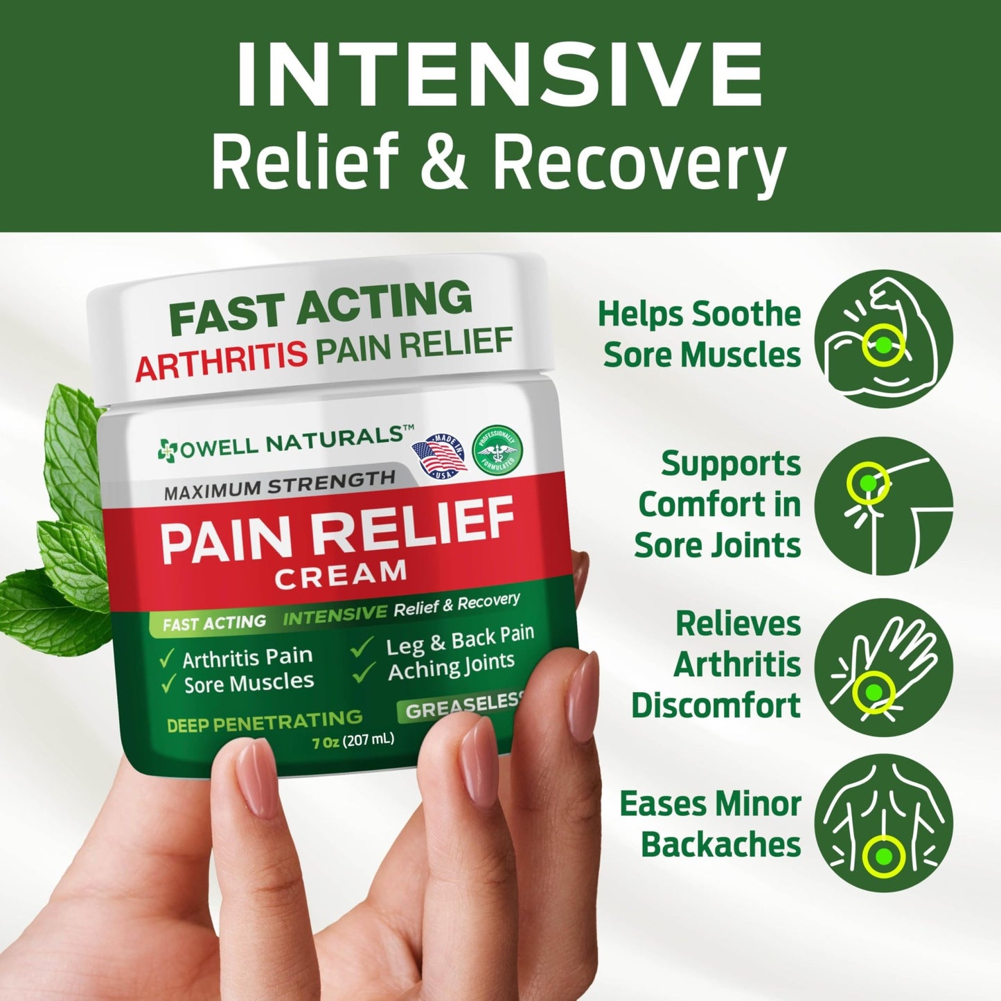Owell Naturals Deep Penetrating Pain Relief Cream, Maximum Strength Formula for Joints & Muscles, Lower Back, Knees, Hands, Legs, Ankle – Fast Acting Comfort, 7 oz - dailyvitalstore