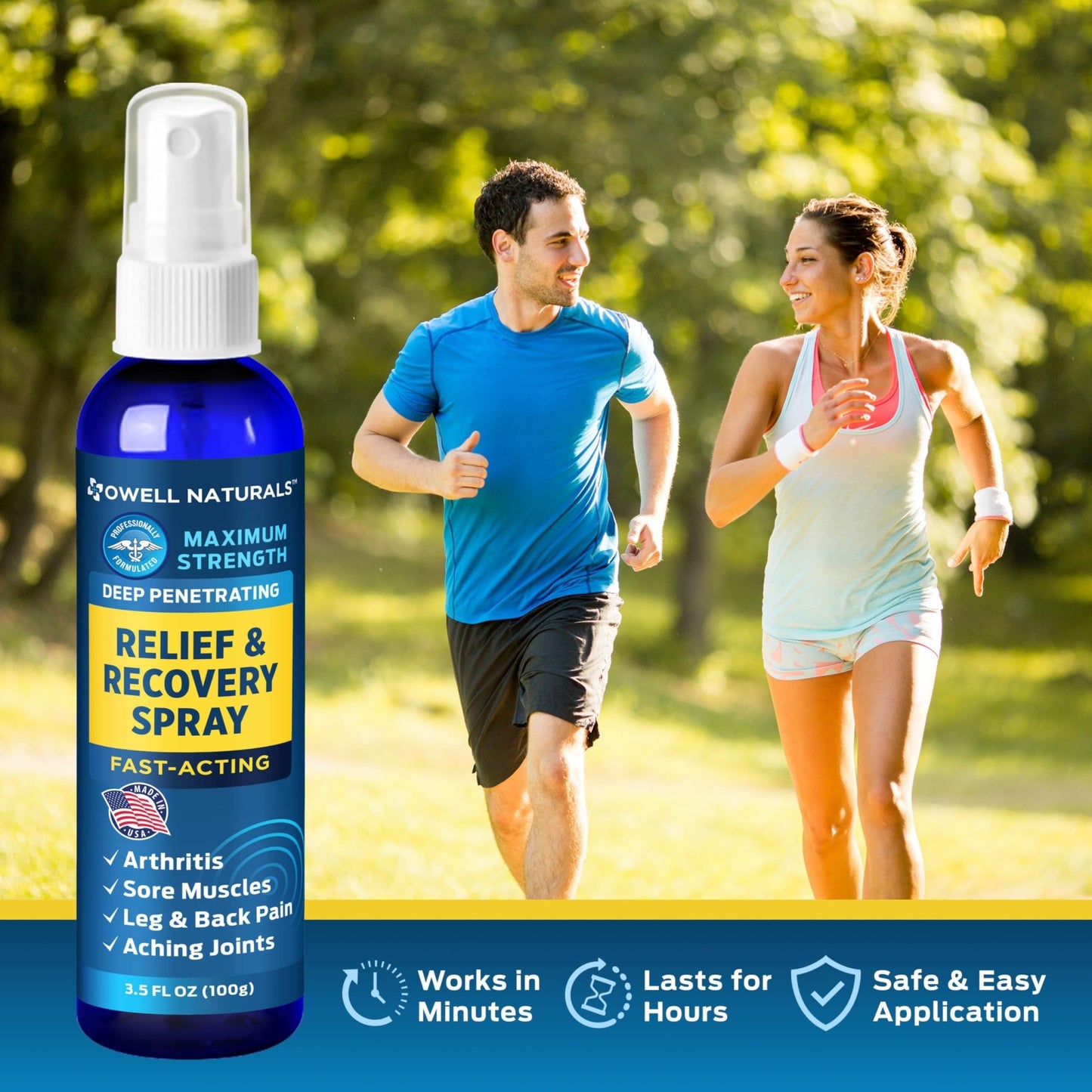 OWELL NATURALS Deep Penetrating Pain Relief Liquid Spray, Fast-Acting, Long Lasting, Natural Relief for Muscle Aches, Joint Pain, Stiffness, Quick Dry Formula, 3.5 oz - dailyvitalstore