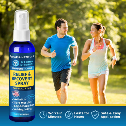 OWELL NATURALS Deep Penetrating Pain Relief Liquid Spray, Fast-Acting, Long Lasting, Natural Relief for Muscle Aches, Joint Pain, Stiffness, Quick Dry Formula, 3.5 oz - dailyvitalstore