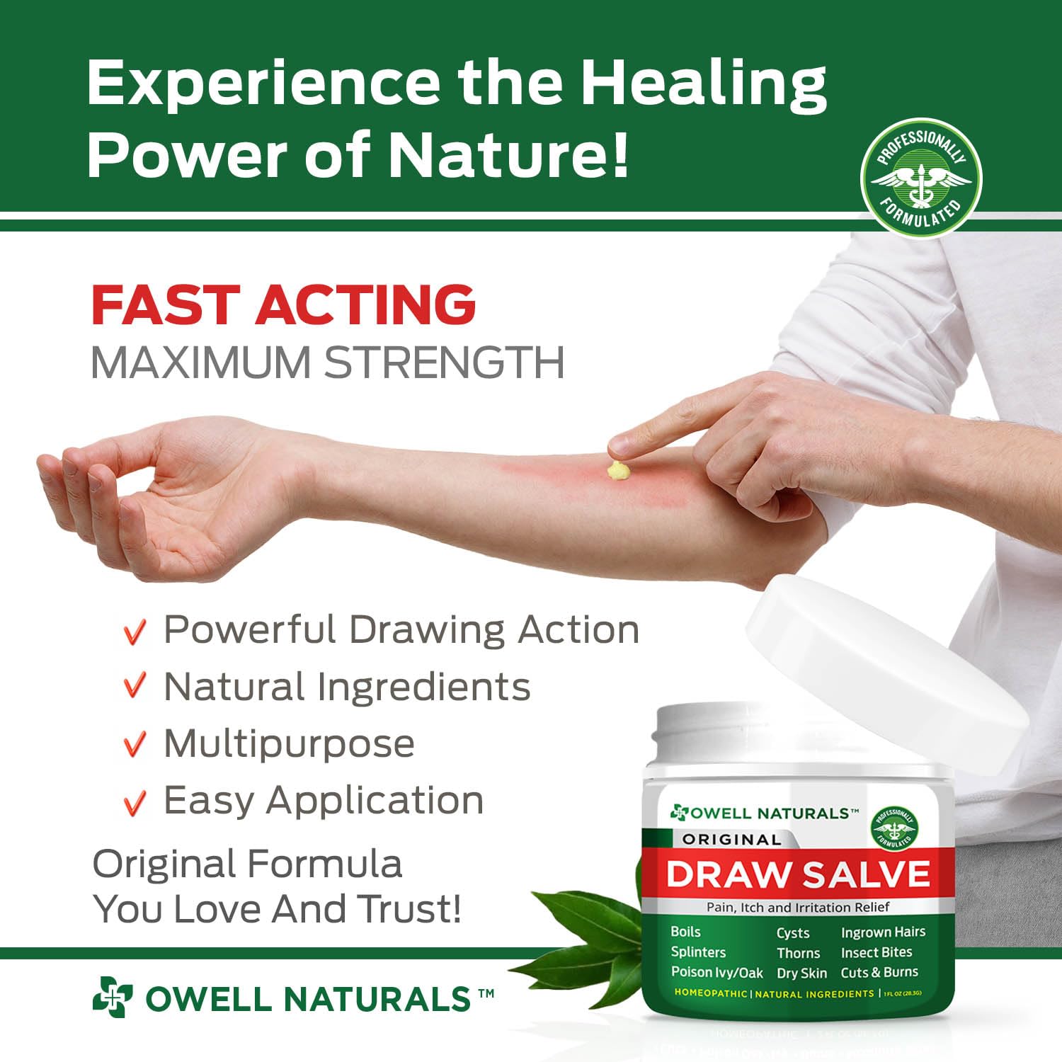 OWELL Naturals Drawing Salve Ointment for Boil & Cyst Removal, Deep Ingrown Hair, Splinter Remover, Bug Spider Bites, Bee Sting, Mosquito Itching, Poison Ivy - dailyvitalstore