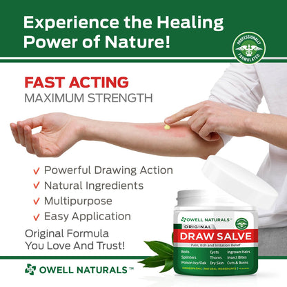 OWELL Naturals Drawing Salve Ointment for Boil & Cyst Removal, Deep Ingrown Hair, Splinter Remover, Bug Spider Bites, Bee Sting, Mosquito Itching, Poison Ivy - dailyvitalstore
