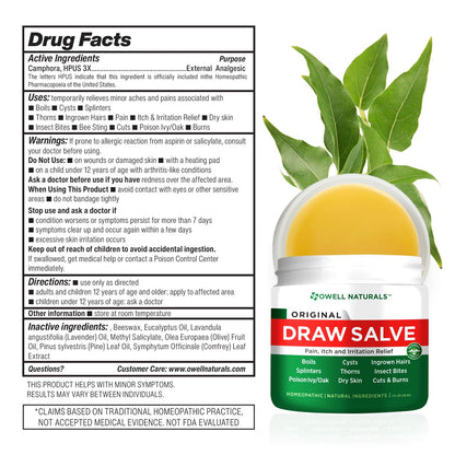 OWELL Naturals Drawing Salve Ointment for Boil & Cyst Removal, Deep Ingrown Hair, Splinter Remover, Bug Spider Bites, Bee Sting, Mosquito Itching, Poison Ivy - dailyvitalstore