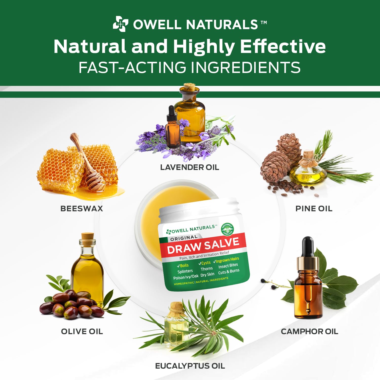 OWELL Naturals Drawing Salve Ointment for Boil & Cyst Removal, Deep Ingrown Hair, Splinter Remover, Bug Spider Bites, Bee Sting, Mosquito Itching, Poison Ivy - dailyvitalstore