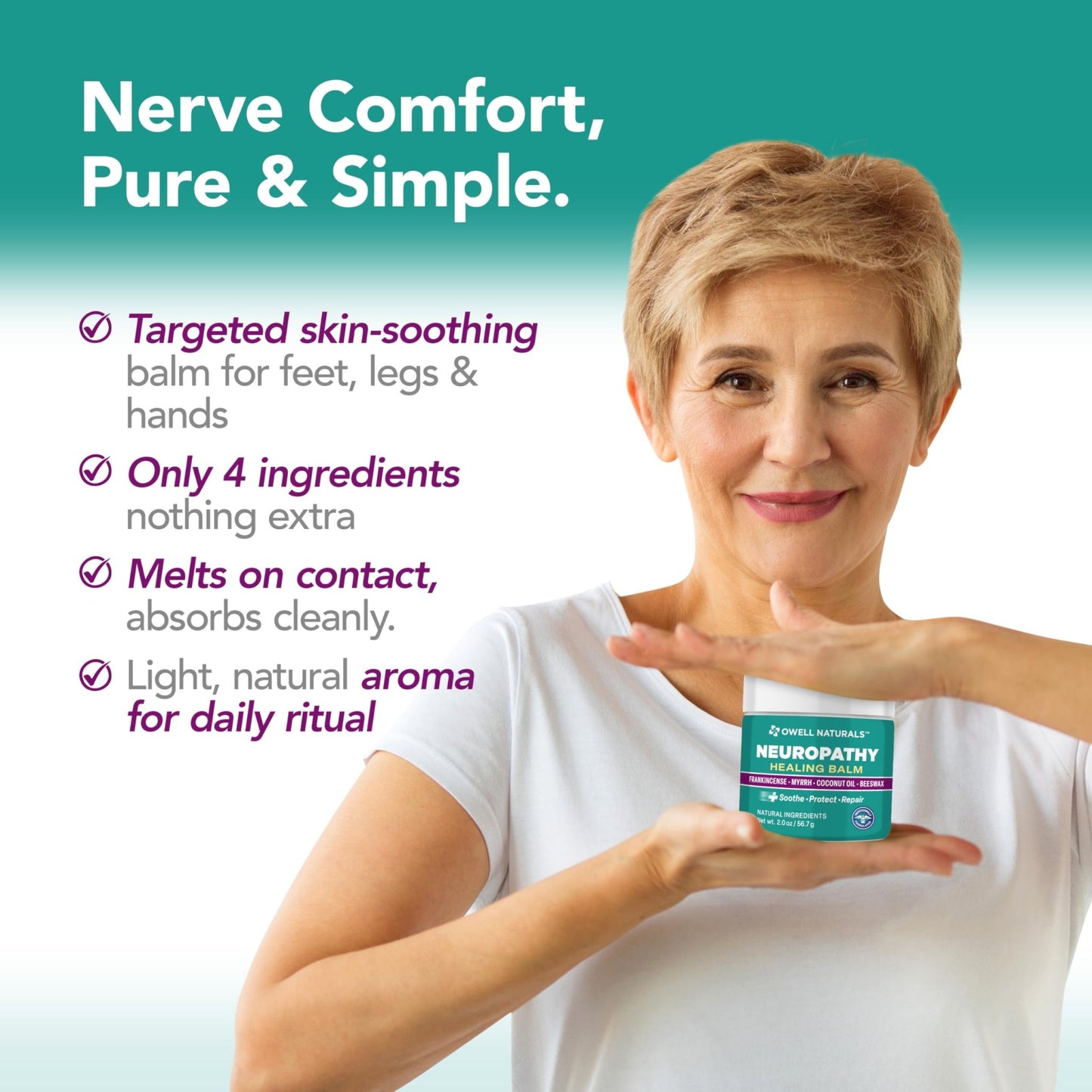 Owell Naturals Neuropathy Balm for Feet, Muscles & Joints – Long Lasting Comfort Formula with Frankincense, Myrrh, Coconut Oil, Beeswax – Fast Absorbing Botanical Skin Care, 2 oz - dailyvitalstore