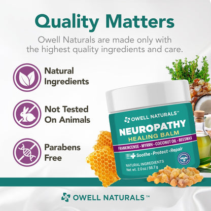 Owell Naturals Neuropathy Balm for Feet, Muscles & Joints – Long Lasting Comfort Formula with Frankincense, Myrrh, Coconut Oil, Beeswax – Fast Absorbing Botanical Skin Care, 2 oz - dailyvitalstore