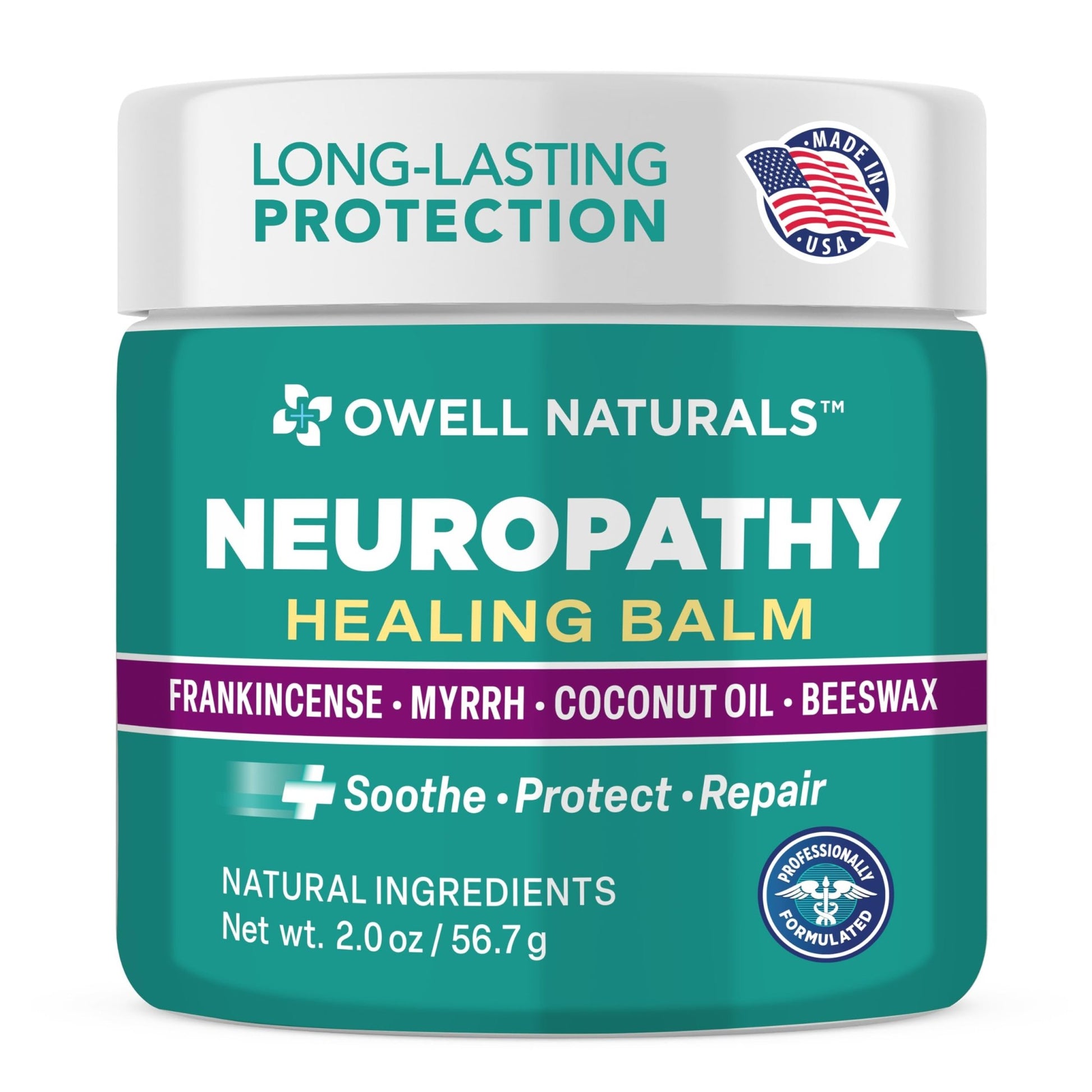 Owell Naturals Neuropathy Balm for Feet, Muscles & Joints – Long Lasting Comfort Formula with Frankincense, Myrrh, Coconut Oil, Beeswax – Fast Absorbing Botanical Skin Care, 2 oz - dailyvitalstore
