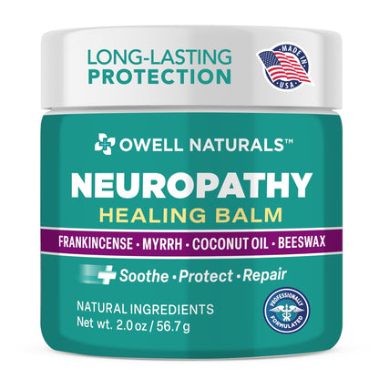 Owell Naturals Neuropathy Balm for Feet, Muscles & Joints – Long Lasting Comfort Formula with Frankincense, Myrrh, Coconut Oil, Beeswax – Fast Absorbing Botanical Skin Care, 2 oz - dailyvitalstore