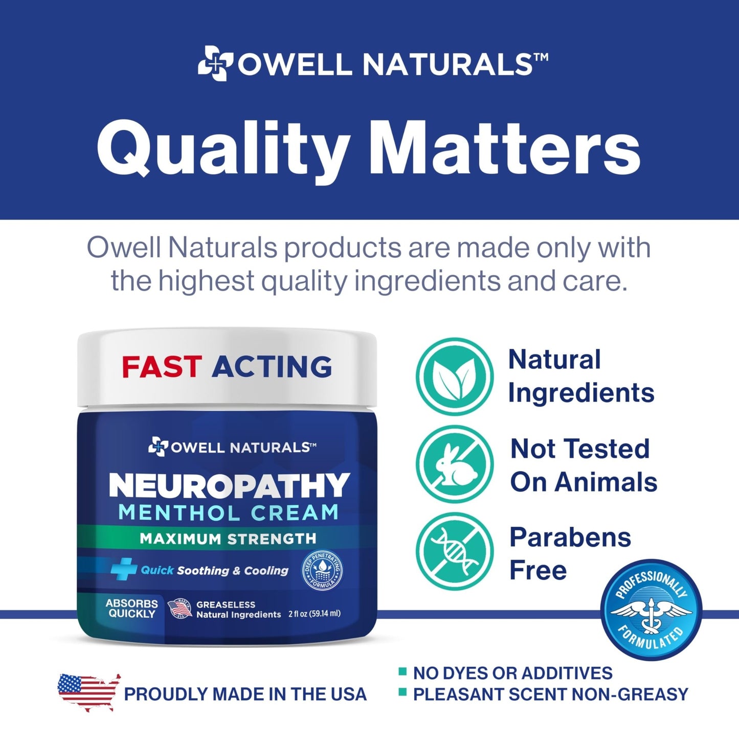 Owell Naturals Neuropathy Cream Extra Strength – Fast Absorbing Cooling for Leg, Feet & Hands – Advanced Soothing Formula with Aloe Vera, Arnica, MSM & Vitamin B6 – Made in USA, 2 fl oz - dailyvitalstore