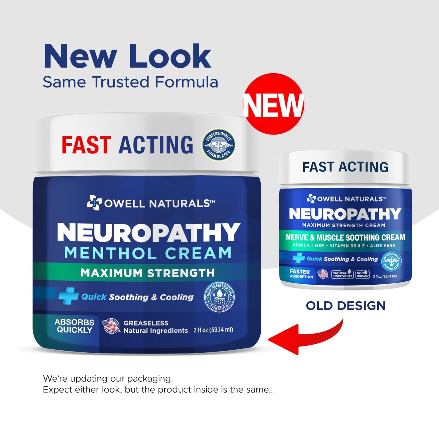 Owell Naturals Neuropathy Cream Extra Strength – Fast Absorbing Cooling for Leg, Feet & Hands – Advanced Soothing Formula with Aloe Vera, Arnica, MSM & Vitamin B6 – Made in USA, 2 fl oz - dailyvitalstore