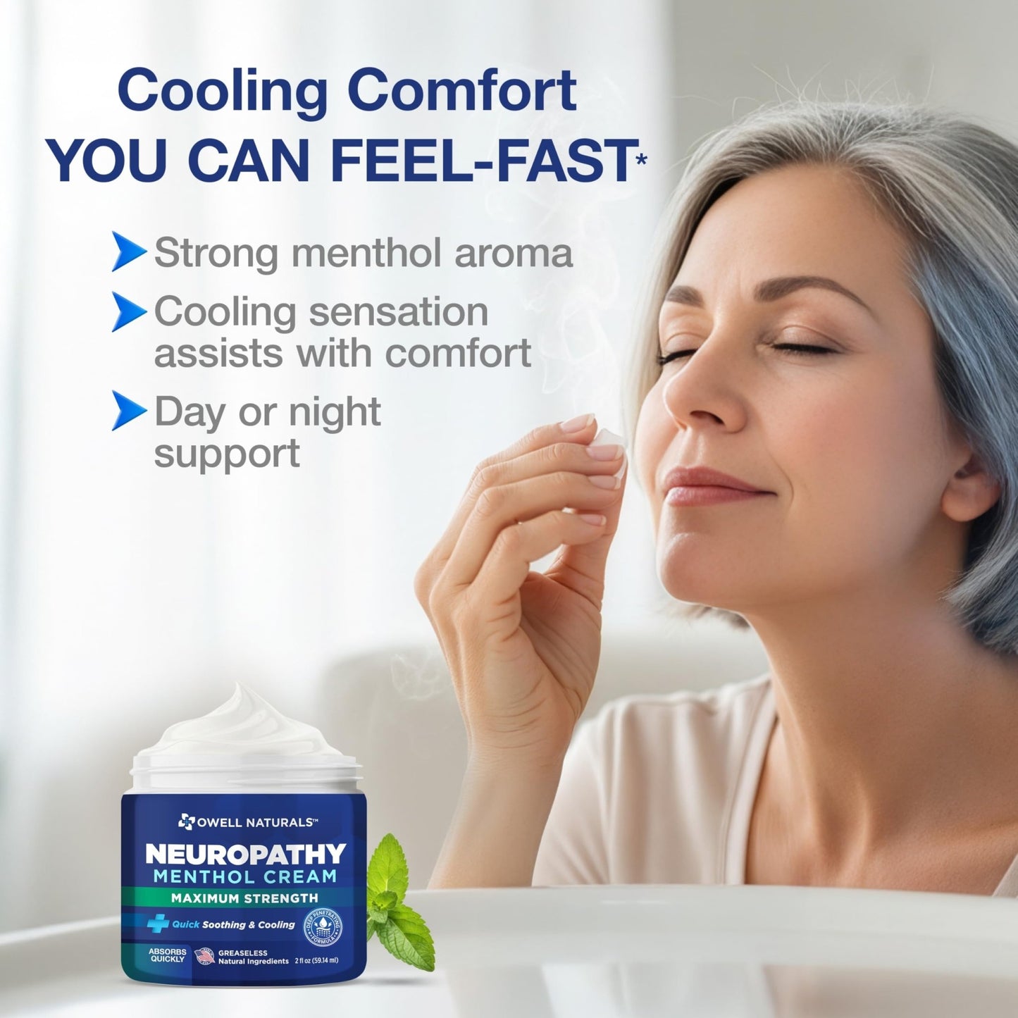 Owell Naturals Neuropathy Cream Extra Strength – Fast Absorbing Cooling for Leg, Feet & Hands – Advanced Soothing Formula with Aloe Vera, Arnica, MSM & Vitamin B6 – Made in USA, 2 fl oz - dailyvitalstore