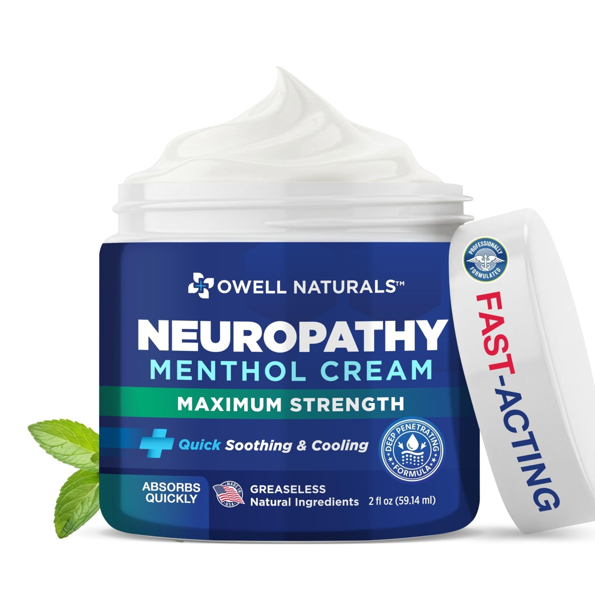 Owell Naturals Neuropathy Cream Extra Strength – Fast Absorbing Cooling for Leg, Feet & Hands – Advanced Soothing Formula with Aloe Vera, Arnica, MSM & Vitamin B6 – Made in USA, 2 fl oz - dailyvitalstore