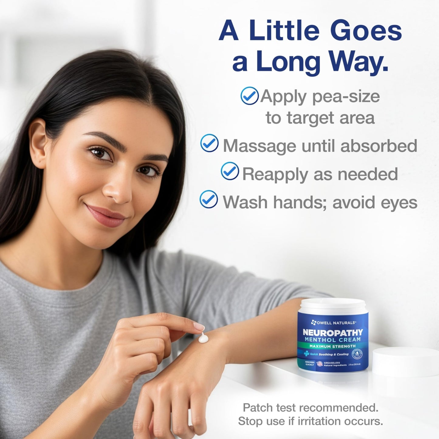 Owell Naturals Neuropathy Cream Extra Strength – Fast Absorbing Cooling for Leg, Feet & Hands – Advanced Soothing Formula with Aloe Vera, Arnica, MSM & Vitamin B6 – Made in USA, 2 fl oz - dailyvitalstore