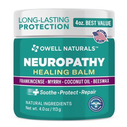 OWELL NATURALS Neuropathy Healing Balm, Fast Acting, with Frankincense, Myrrh, Coconut Oil & Beeswax, Natural Ingredients – Soothe, Protect & Repair, 4 oz (Pack of 1) - dailyvitalstore