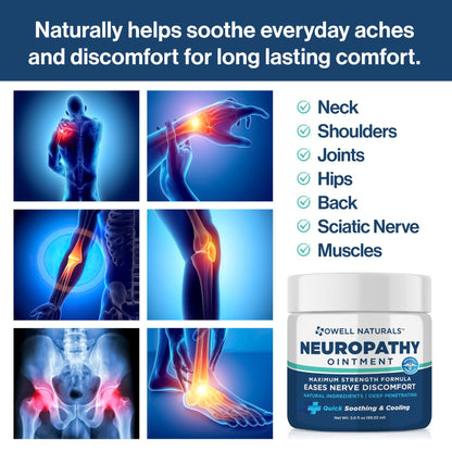 Owell Naturals Neuropathy Nerve Ointment for Feet, Fingers, Hands, Toes, Back, Legs & Arms - Fast-Acting Formula, Max Strength, Cooling Effect, 3.5 Fl Oz - dailyvitalstore