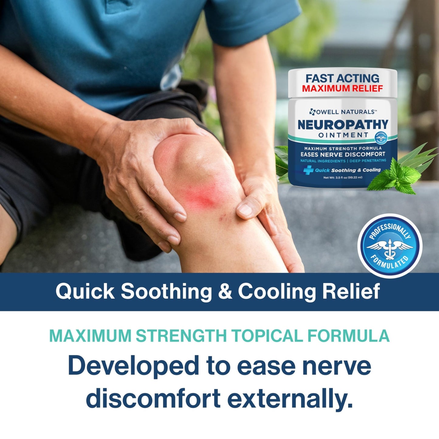 Owell Naturals Neuropathy Nerve Ointment for Feet, Fingers, Hands, Toes, Back, Legs & Arms - Fast-Acting Formula, Max Strength, Cooling Effect, 3.5 Fl Oz - dailyvitalstore