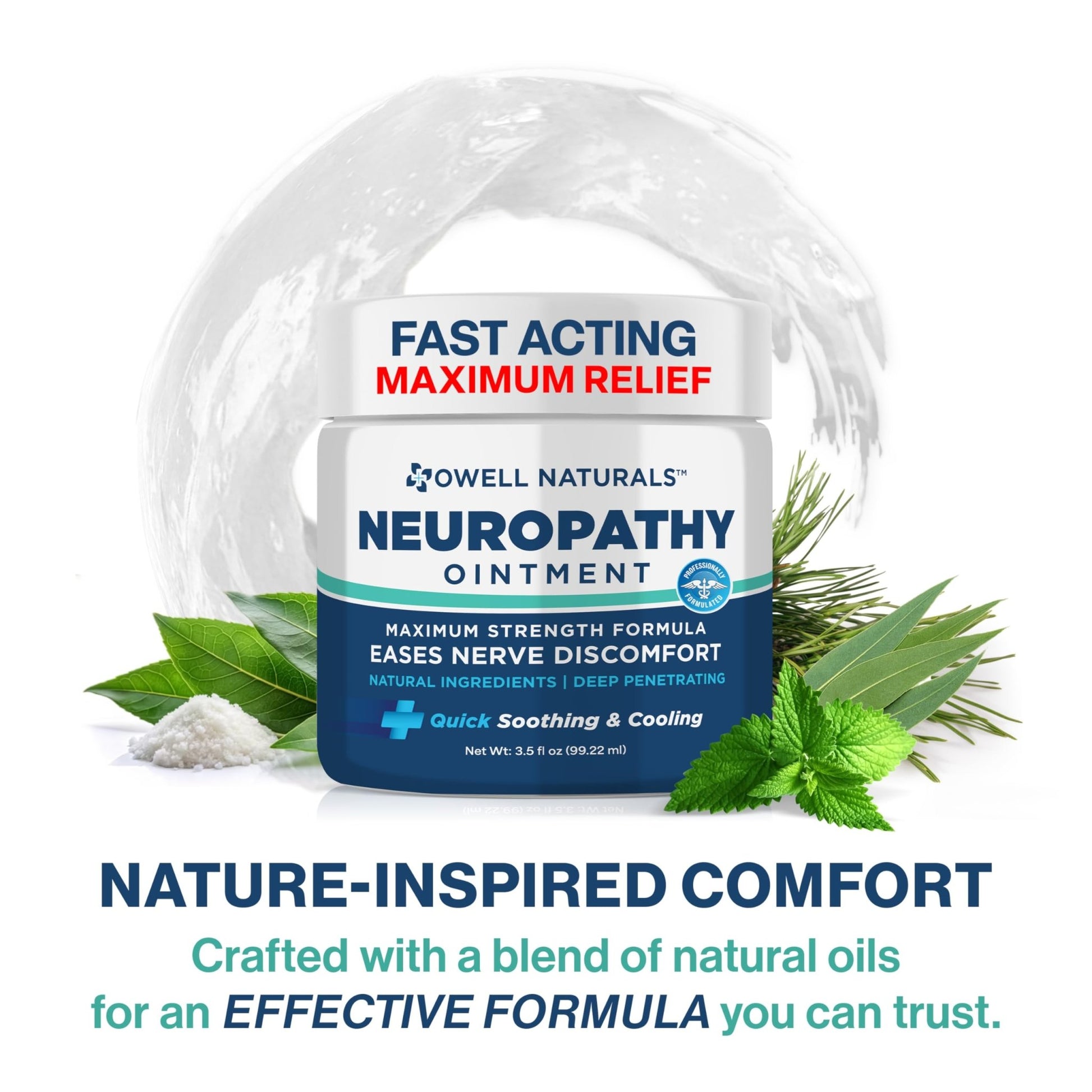 Owell Naturals Neuropathy Nerve Ointment for Feet, Fingers, Hands, Toes, Back, Legs & Arms - Fast-Acting Formula, Max Strength, Cooling Effect, 3.5 Fl Oz - dailyvitalstore