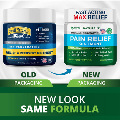 OWELL NATURALS Pain Relief Ointment Deep Penetrating Fast Acting Formula for Arthritis, Joint & Muscle Discomfort, Stiffness, Long-Lasting Soothing Balm, 3.5 oz - dailyvitalstore