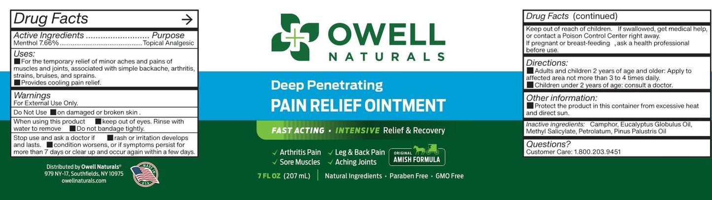 OWELL NATURALS Pain Relief Ointment Deep Penetrating Fast Acting Formula for Arthritis, Joint & Muscle Discomfort, Stiffness, Long-Lasting Soothing Balm, 3.5 oz - dailyvitalstore