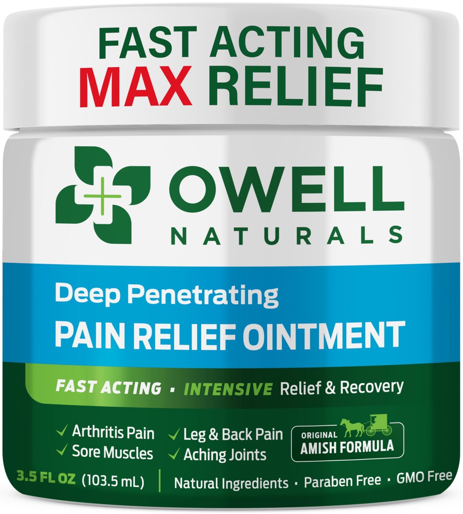 OWELL NATURALS Pain Relief Ointment Deep Penetrating Fast Acting Formula for Arthritis, Joint & Muscle Discomfort, Stiffness, Long-Lasting Soothing Balm, 3.5 oz - dailyvitalstore