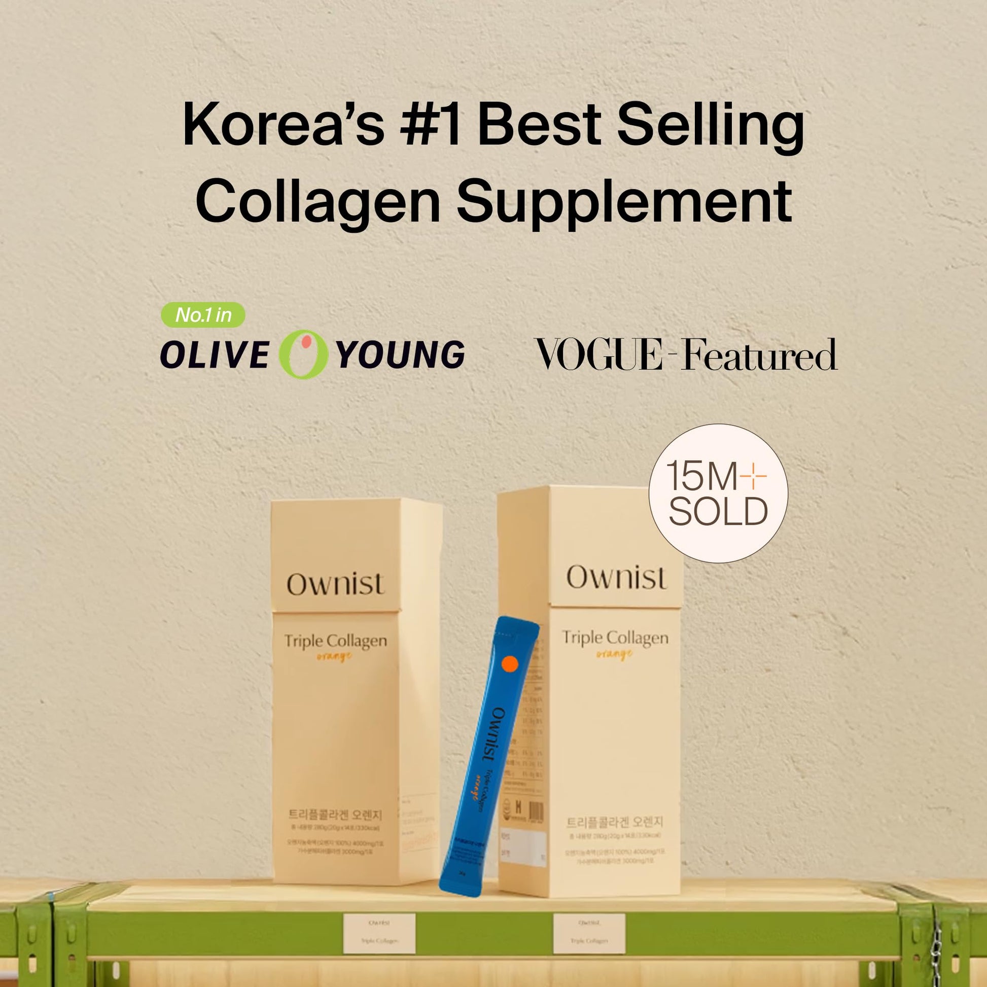 Ownist Triple Collagen Liquid Packets On-The-Go - Peptides with Hydrolyzed Marine Collagen, Elastin, Hyaluronic Acid and Vitamin for Healthy Skin - Orange Flavor - 14 Individual Stick Packs - dailyvitalstore