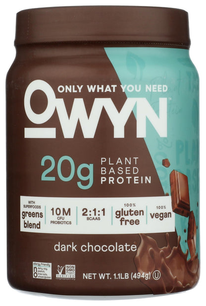 OWYN Only What You Need Plant-Based Protein Powder, Dark Chocolate, 1.17 lbs - dailyvitalstore