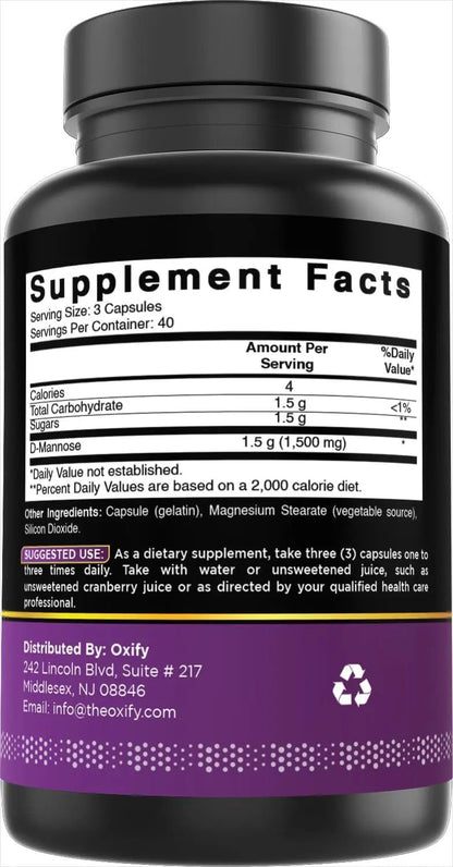 Oxify D-Mannose 1500 mg | 120 Tablets | Gluten-Free, Non-GMO | Supplement Made in USA - dailyvitalstore